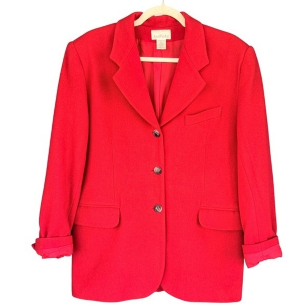 A5 Ann Taylor Wool Cashmere Blazer‎ Red Single Breasted 1990 Vintage Jacket